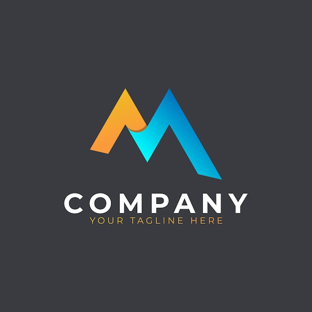 Creatieve eerste letter M Logo ontwerp gele en blauwe geometrische pijlvorm bruikbaar voor bedrijven