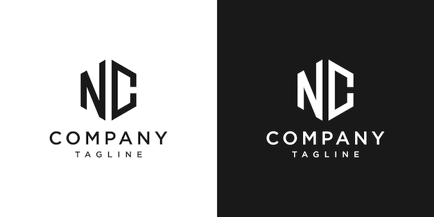 Creatieve eerste NC Monogram Logo ontwerp pictogrammalplaatje witte en zwarte achtergrond