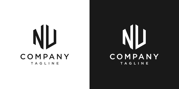 Creatieve eerste NU Monogram Logo ontwerp pictogrammalplaatje witte en zwarte achtergrond