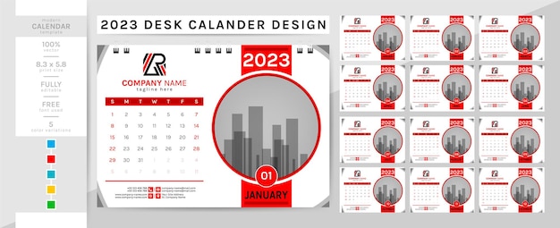 Creatieve elegante bureaukalender en planner dagboeksjabloon voor het jaar 2023.