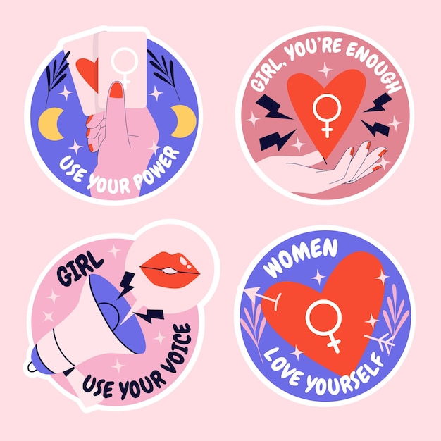 Vector creatieve girl power stickers set