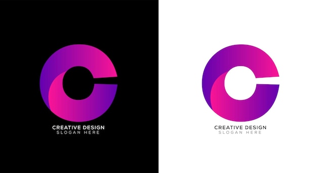 Creatieve gradiënt letter c logo ontwerpsjabloon met zwart-wit.