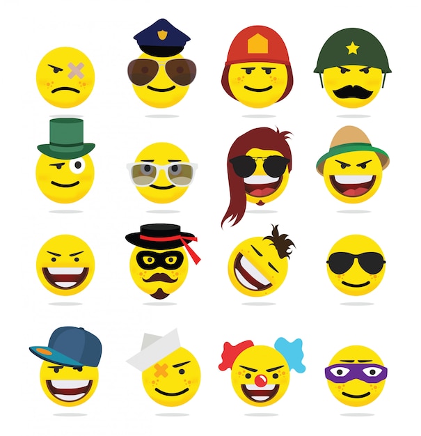 Creatieve grappige emoji-emoticons in vlakke stijl