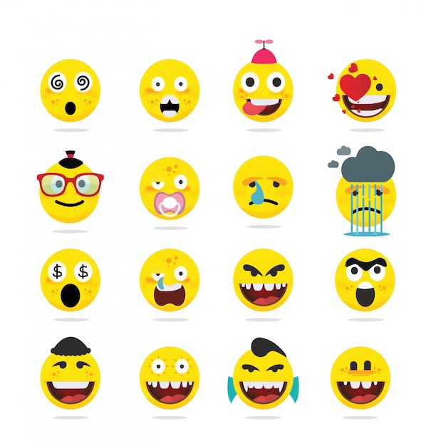 Vector creatieve grappige emoji-emoticons in vlakke stijl