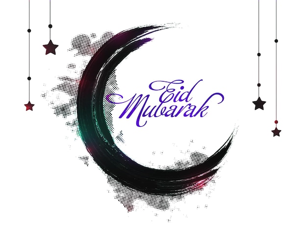 Creatieve halve maan gemaakt door verfstrook op sterren versierde achtergrond voor de Muslim Community Festival Eid Mubarak viering