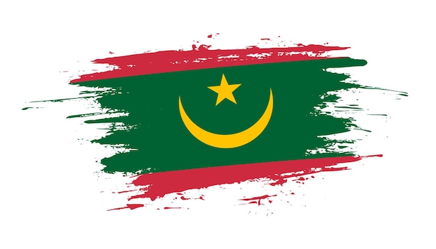 Creatieve hand getrokken penseelstreek vlag van Mauritanië land vectorillustratie