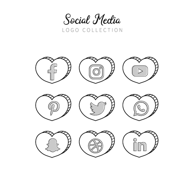 Vector creatieve handgetekende social media iconen facebook premium vector