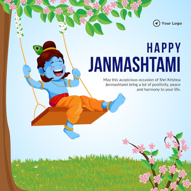 Creatieve Happy Krishna janmashtami banner ontwerpsjabloon