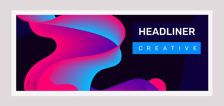 Vector creatieve horizontale illustratie van roze en blauwe zakelijke abstractie op zwarte achtergrond