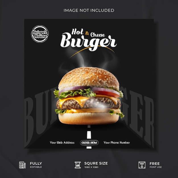 Creatieve Hot and Cheese Burger Promotional Social Media Poster Template