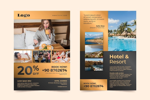 Vector creatieve hotelinformatiefolder met foto