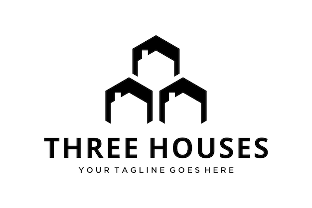 Creatieve illustratie moderne minimalistische drie huis teken logo ontwerpsjabloon