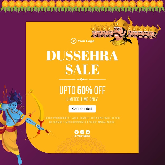 Creatieve Indiase festival gelukkige Dussehra verkoop banner ontwerpsjabloon