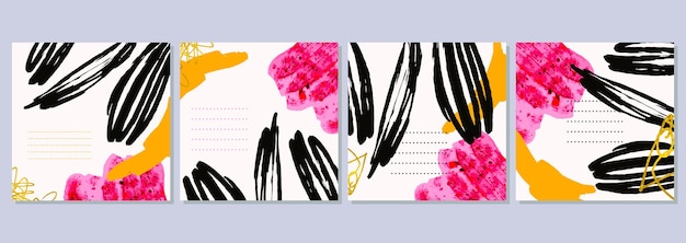 Creatieve kleurrijke postkaart set met verschillende texturen en vormen Trendy grafisch ontwerp Vector