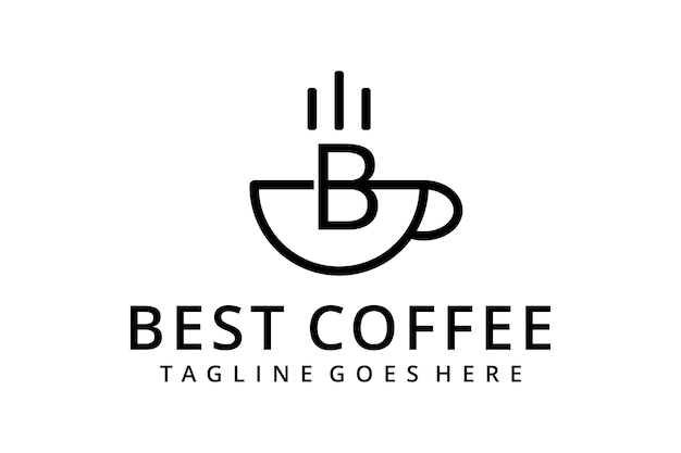 Creatieve koffiekopje met B-teken logo ontwerp Vector teken illustratie sjabloon