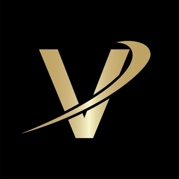 Vector creatieve letter v logo design vector template logotype gouden kleur en zwarte achtergrond