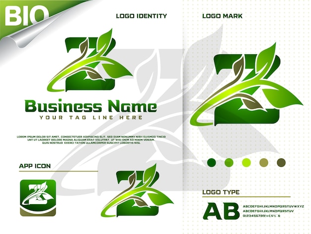 Creatieve letter z en moderne groene blad logo premium vector