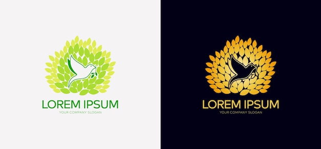 Creatieve luxe moderne vogel met groen blad logo sjabloon vector pictogram