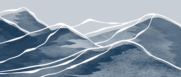 Creatieve minimalistische moderne verf en lijntekeningen abstracte berg hedendaagse esthetische achtergronden landschappen met berg heuvel bos skyline vector illustraties