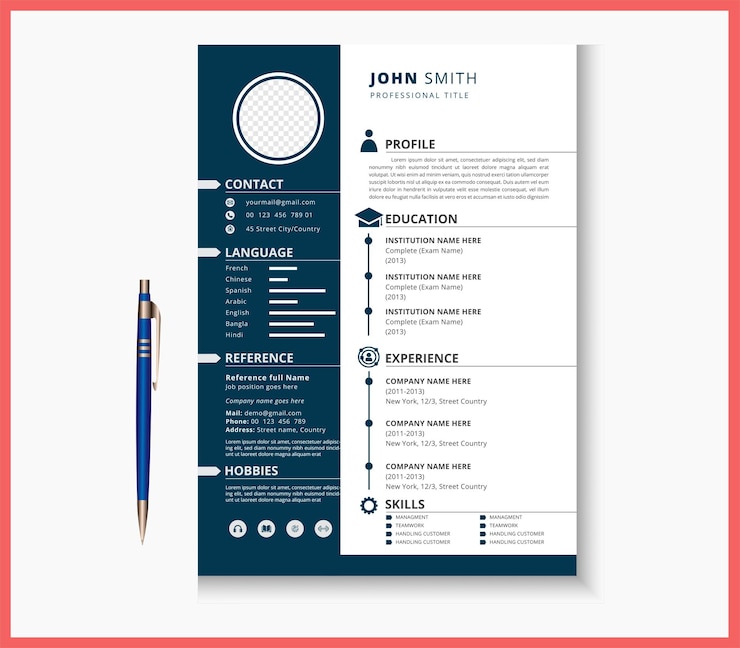 Vector creatieve moderne cv-sjabloon cv met elegante stijlvolle donkerblauwe achtergrond gratis vector