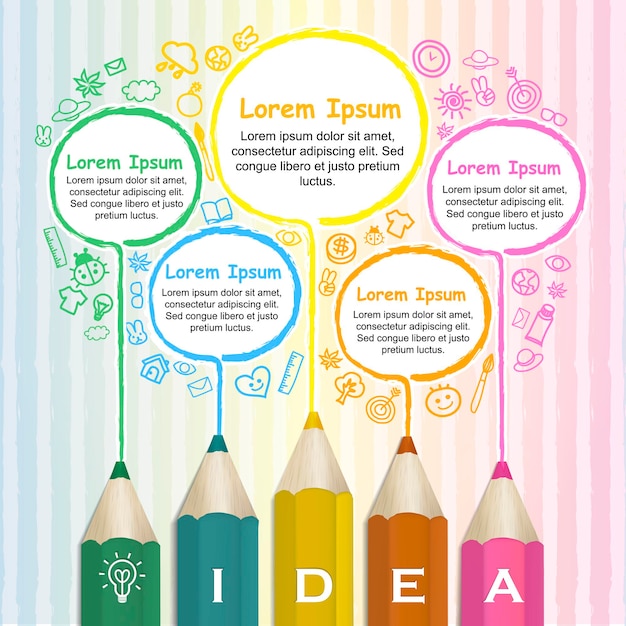 Vector creatieve sjabloon infographic met kleurrijke potloden die lijnen trekken