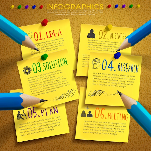 Creatieve sjabloon infographic met post-it en potlood