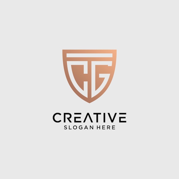 Creatieve stijl cg brief logo ontwerpsjabloon met schild vormpictogram