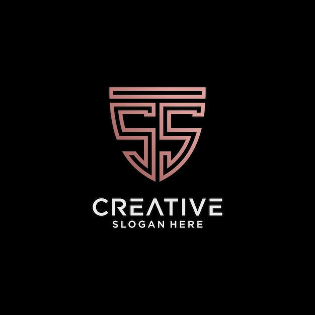 Creatieve stijl ss brief logo ontwerpsjabloon met schild vormpictogram