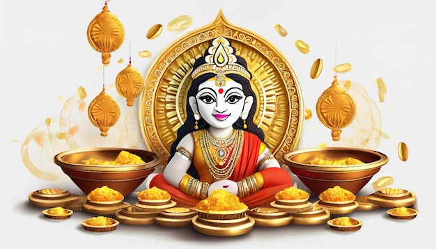 creatieve vector illustratie van het Indiase festival Dhanteras festival met godin Laxmi met gouden co