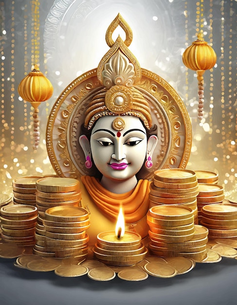 creatieve vector illustratie van het Indiase festival Dhanteras festival met godin Laxmi met gouden co