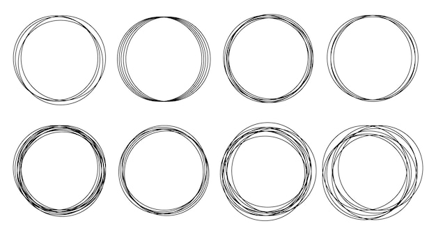 Creatieve vectorillustratie van hand tekenen cirkel lijn schets geïsoleerde achtergrond instellen. art design ronde circulaire krabbel doodle. abstract grafisch element voor berichtopmerking