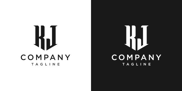 Creatieve Vintage brief KJ Monogram Logo ontwerp pictogrammalplaatje witte en zwarte achtergrond