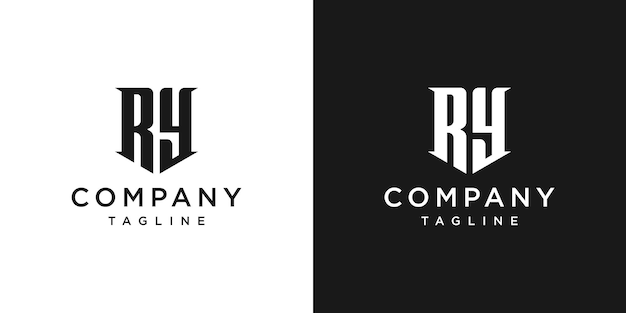 Creatieve Vintage brief RY Monogram Logo ontwerp pictogrammalplaatje witte en zwarte achtergrond