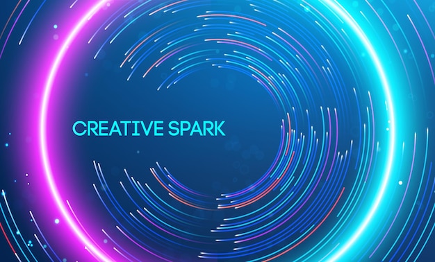 Creatieve vonk gesymboliseerd door dynamische lichtsporen die een stralende wervel vormen big data en data science