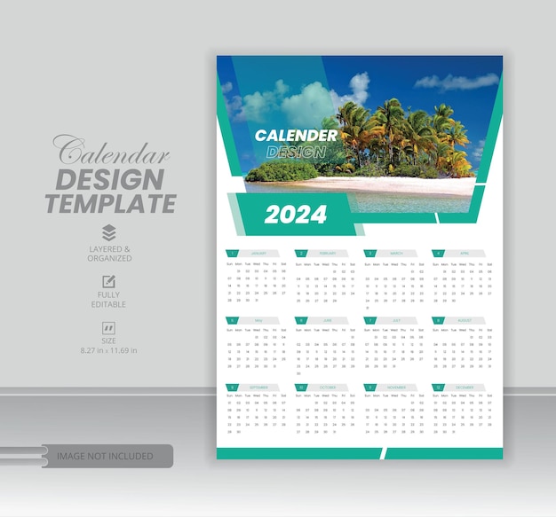 creatieve wandkalender 2024 nieuwjaar ontwerpsjabloon