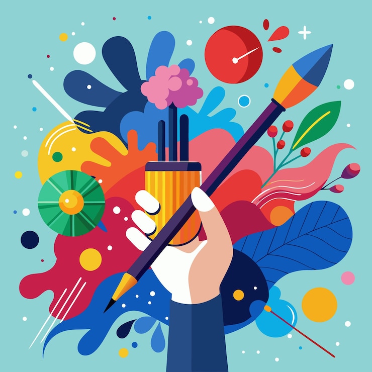 Vector creatieve werkruimte illustratie vibrant kantoorontwerp met inspirerende elementen
