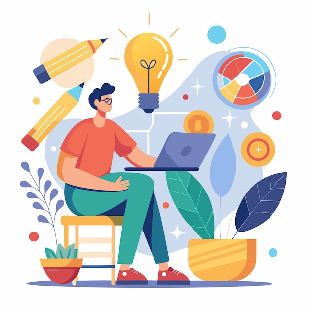 Creatieve werkruimte illustratie Vibrant kantoorontwerp met inspirerende elementen