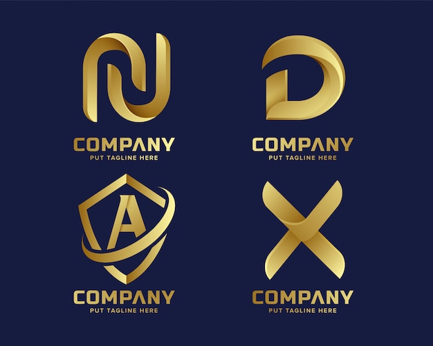 Creatieve zakelijke gouden brief eerste logo collectie