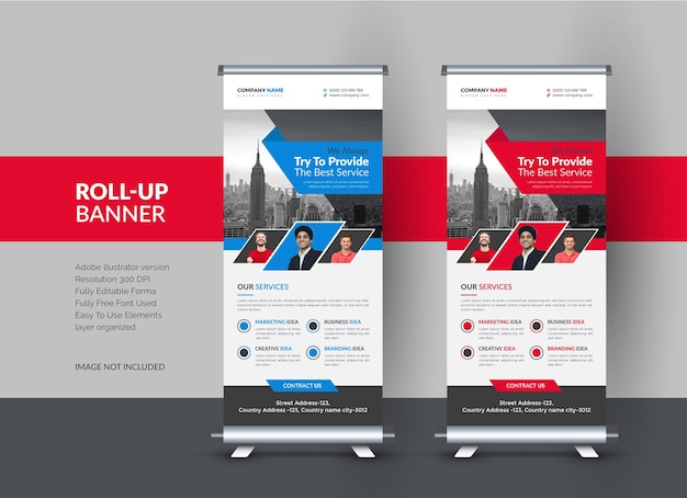 Vector creatieve zakelijke rollup-banners voor marketingsjabloon