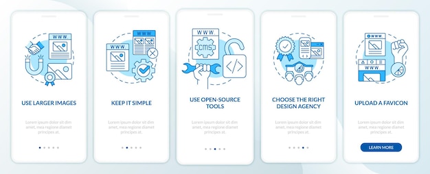 Creating professional website blue onboarding mobile app screen