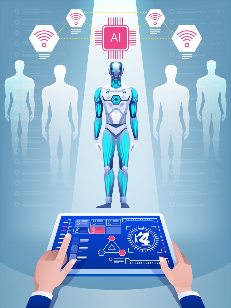 Vector creating a robot with artificial intelligence.