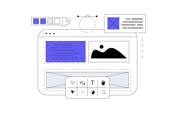 Vector creating website template and programming ui designer create design choose style and prototyping