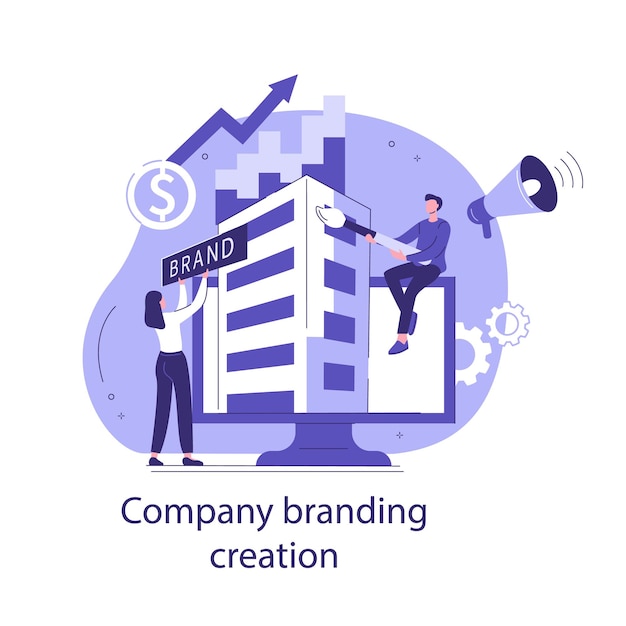 Creation of company branding. Flat style business concept. Vector illustration.