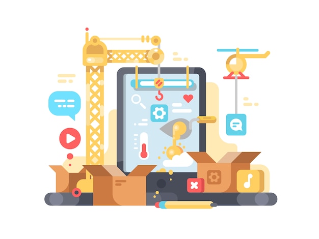 Creation and development of app. Web  and programming.  illustration