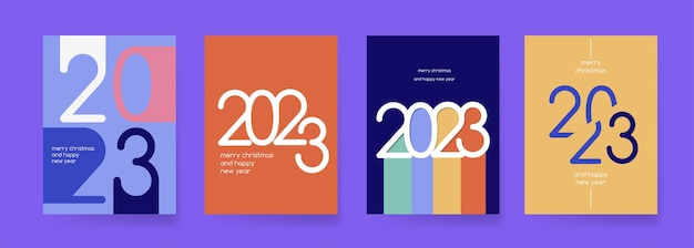Vector creative 2023 happy new year posters set design templates with typography logo 2023 for celebration and season decoration