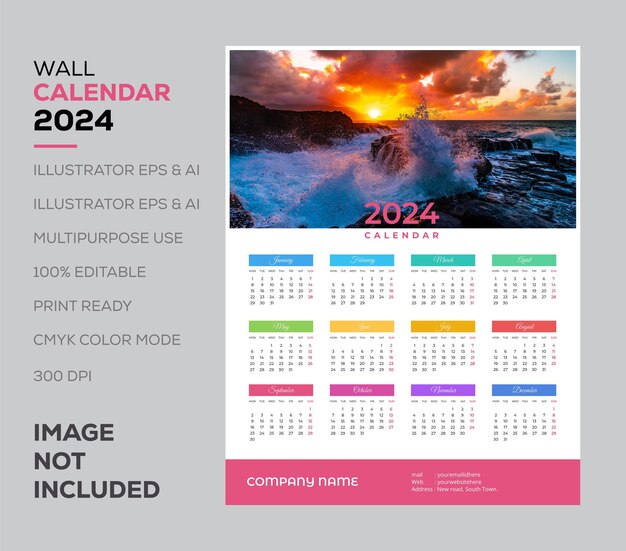 Modello di progettazione del calendario del nuovo anno creativo 2024