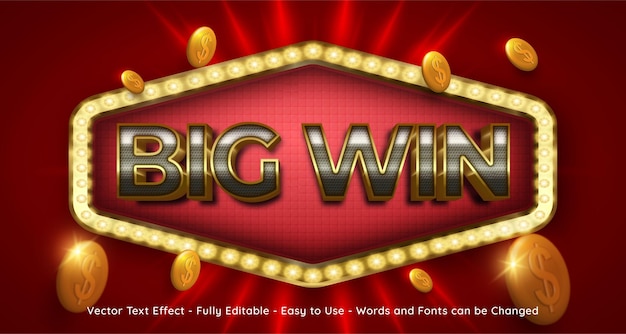 Creative 3d text big win, editable style effect template