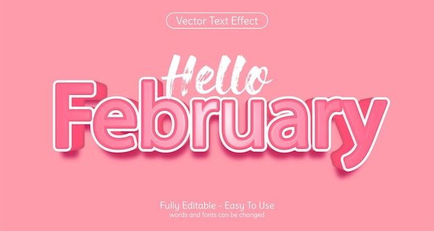 Creative 3d text hello february 3d design editable style effect template