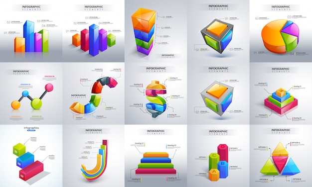 Vettore insieme di infografica timeline 3d creativo