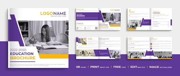 Creative 8 Page square education brochure design, square multipage admission brochure template